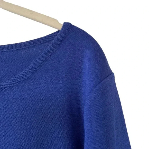 Liz Claiborne Blue Knit Dress Size Medium Vintage Long Sleeves Office Classic - Picture 4 of 10